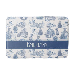 Blå fransk Toile Hund Monogram Dekor Badrumsmatta