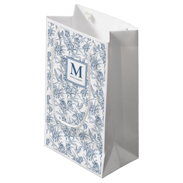 Blå Fransk Toile Monogram (Framsidan Vinklad)
