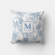 Blå fransk Toile Monogramnamn