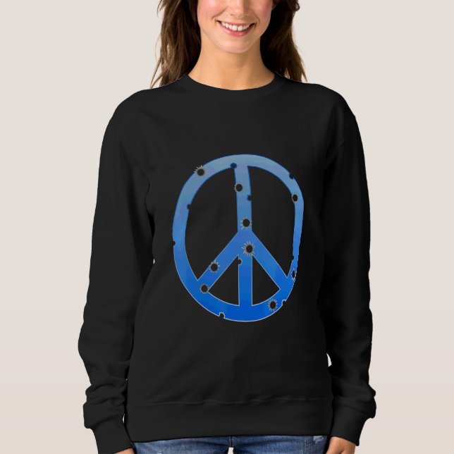 Blå fredstecken med kulhål rädda freden t shirt (Framsida)