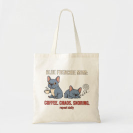 Blå Frenchie Mamma Kaffe Kaos Snarkande Design Tygkasse