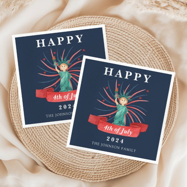 Blå Frihetsgudinnan Lycklig 4 juli Pappersservett (Blue Statue Of Liberty Happy 4th Of July Napkins)