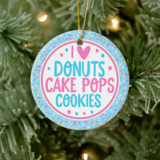 Blå frost och Sprinkles I Kärlek Donuts Cake Pop Julgransprydnad Keramik