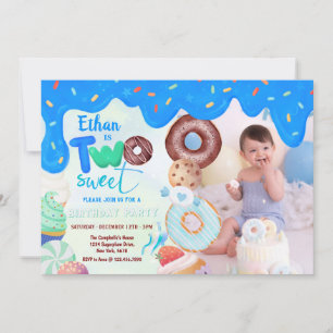 blå frost två söta pojkdonut födelsedag inbjudningar