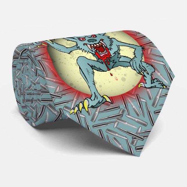 Blå fullmånen Halloween med Werevarulens Silver-pu Slips (Rullad)