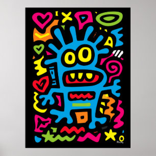 Blå Funky Alien – Neon Pop Art Sällsam Monster Poster