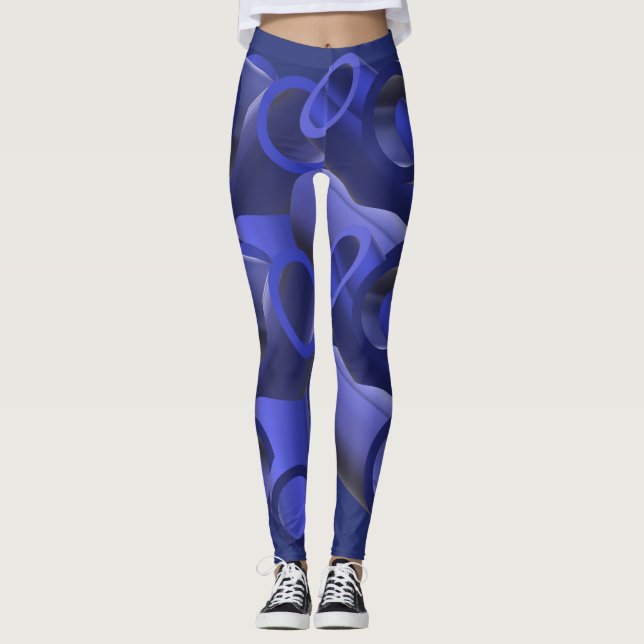 Blå Futuristiska Pipe Mönster Art Leggings (Framsida)