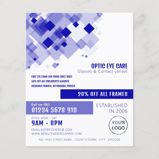 Blå fyrkanter, Optiker, teknisk lärare Flygblad (Framsidan)