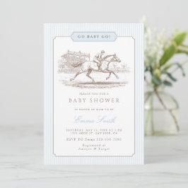 Blå Gå Baby Gå Derby Baby Shower Klassisk Preppy Inbjudningar