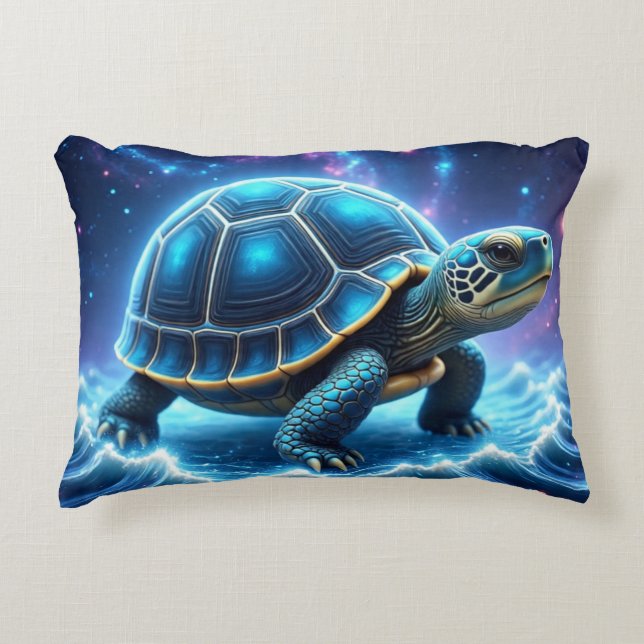 Blå Galactice Sea Turtle Prydnadskudde (Framsidan)