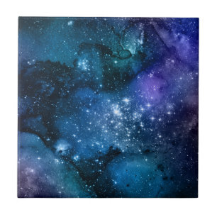 Blå Galax Stjärnhimmel Kosmisk Rymd Nebulosa Gnist Kakelplatta
