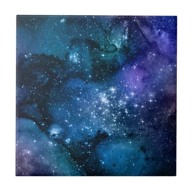 Blå Galax Stjärnhimmel Kosmisk Rymd Nebulosa Gnist Kakelplatta (Framsidan)