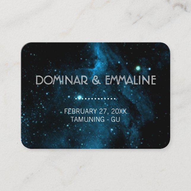 Blå Galaxy Bröllop-platskort Placeringskort (Framsida)
