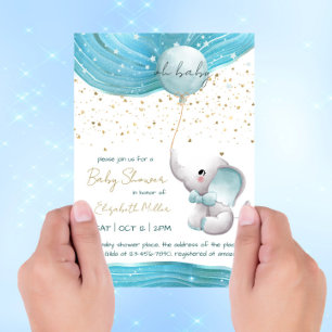 Blå galaxy-inspiration Elephant Pojke Shower Inbjudningar