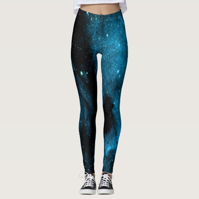 Blå Galaxy Print Leggings (Framsida)