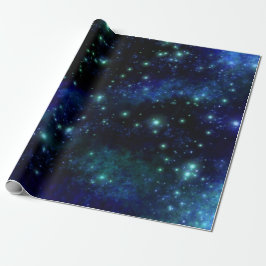 Blå Galaxy Wrapping Papper Presentpapper