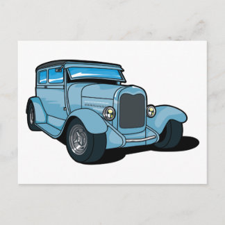 Blå gammal bil vykort