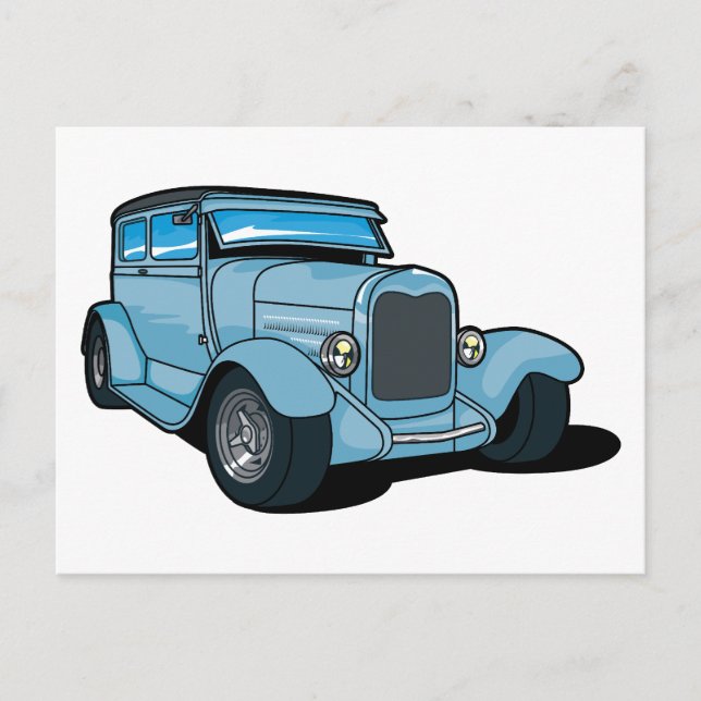 Blå gammal bil vykort (Framsida)