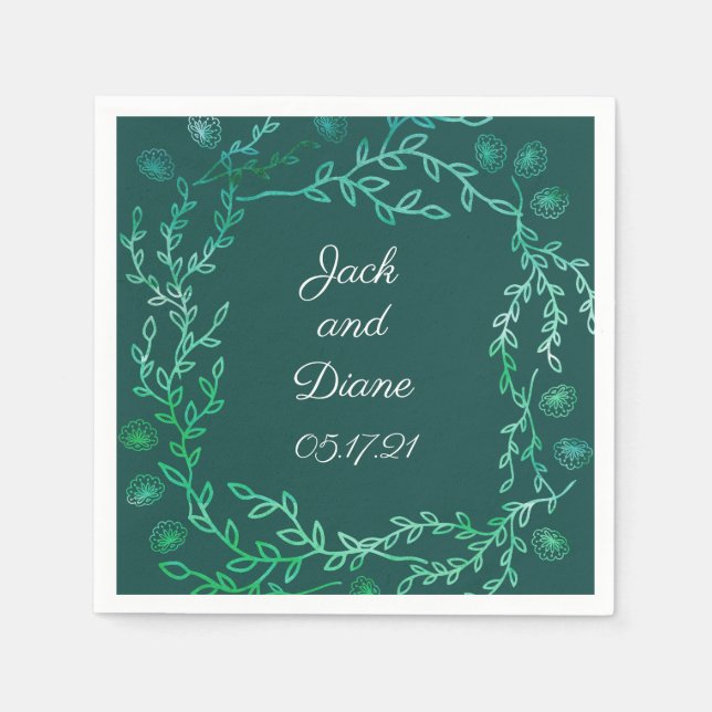 Blå Garden Watercolor Stems Bröllop Papper Pappersservett (Framsidan)