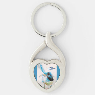 Blå Gärdsmyg Gärdsmygar Akvarell Babyblå Australie Twisted Heart Silverfärgad Nyckelring