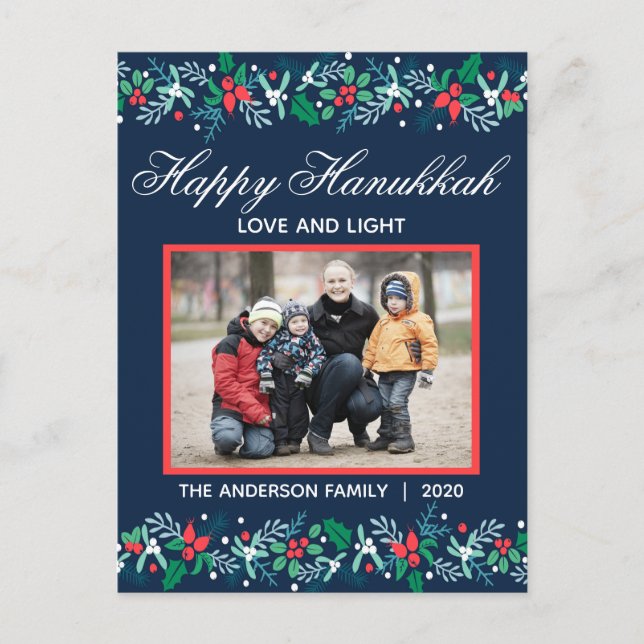 Blå Garland Hanukkah - vykort (Framsida)