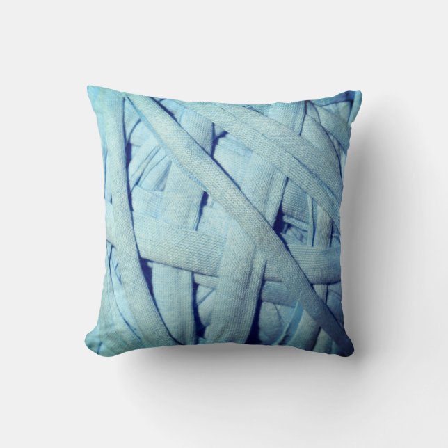 Blå Garn Detaljer Linjer Textur Kudd Pillow Kudde (Framsida)