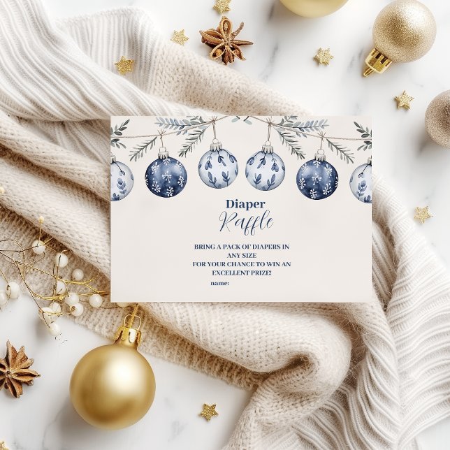 Blå garnering med julgranskulor för babyfest  tilläggskort (Skapare uppladdad)