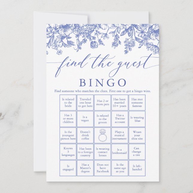 Blå Gästbingo Bröllopsduschspel Inbjudningar (Framsida)