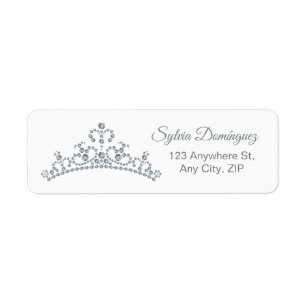 Blå gemstenar Tiara Quinceanera Returadress Etikett