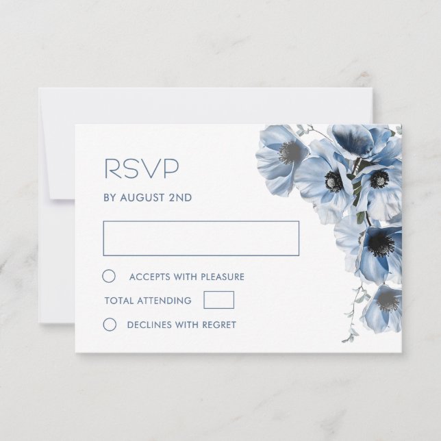 Blå Genomskinlig Blomma RSVP-kort OSA Kort (Framsida)