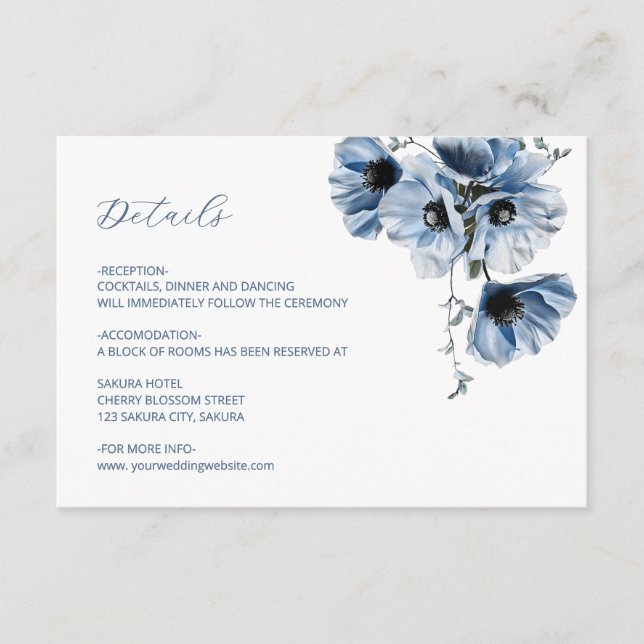 Blå Genomskinliga Blomdetails Tilläggskort (Framsida)