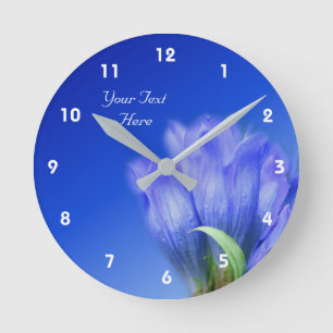 Blå Gentian Flower-Personlig Rund Klocka