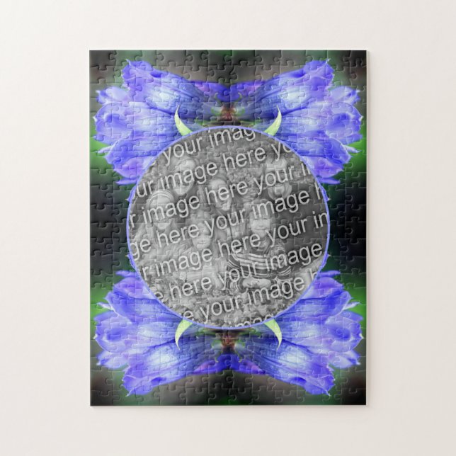 Blå Gentian Flower Ram Lägg till ditt eget foto Pussel (Vertikal)