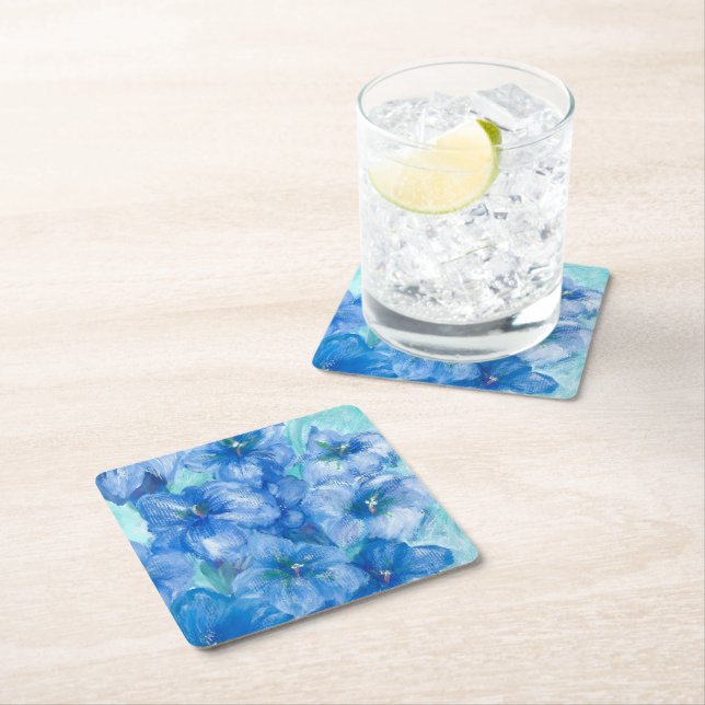 Blå Gentian Vildblomma Målning Underlägg Papper Kvadrat (Insitu)