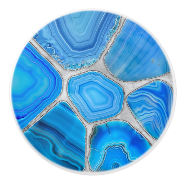 Blå Geode Agate Mosaik Blomma konst Knopp (Framsidan)