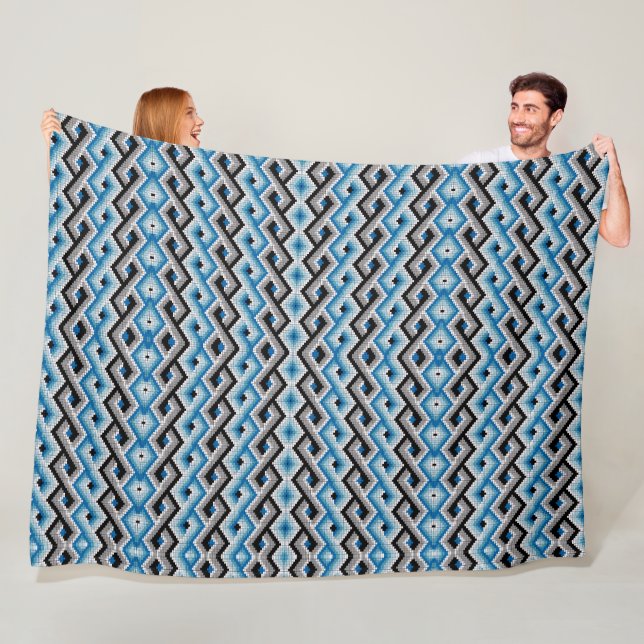 Blå geometrisk Aztec Sherpa-kastmattan Fleecefilt (På plats)