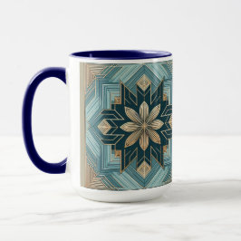 Blå Geometrisk Blommig Mandala Mugg – Turkos & Vit
