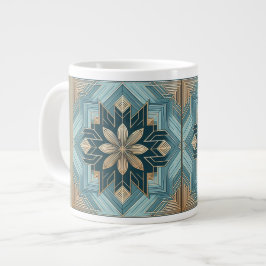 Blå Geometrisk Blommig Mandala Mugg – Turkos & Vit Jumbo Mugg