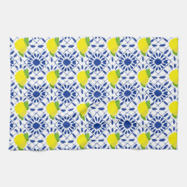 Blå geometrisk citrondesign kakel kökshandduk