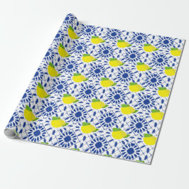 Blå geometrisk citrondesignplatta presentpapper