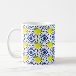 Blå geometrisk citronglasur kakel kaffemugg