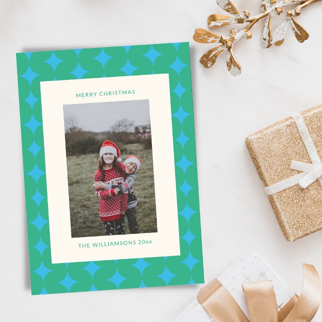 Blå geometrisk julfoto i mitten av århundradet, Gr Julkort (Skapare uppladdad)