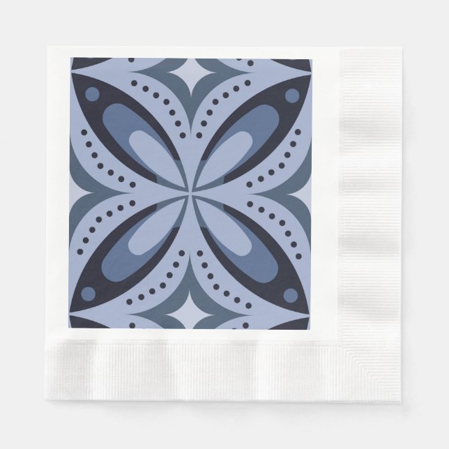 Blå geometrisk mönster i retro stil pappersservett (Framsidan)