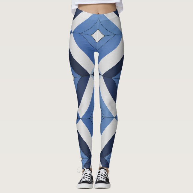 Blå Geometrisk Mönster Leggings (Framsida)