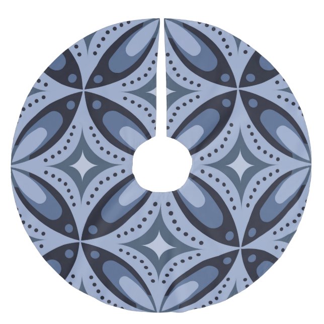 Blå geometrisk mönster retro stil julgransmatta borstad polyester (Framsidan)