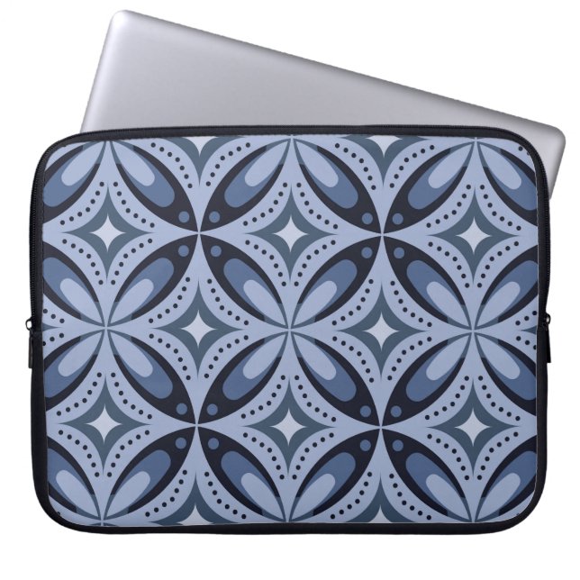 Blå geometrisk mönster retro stil laptop fodral (Framsidan)