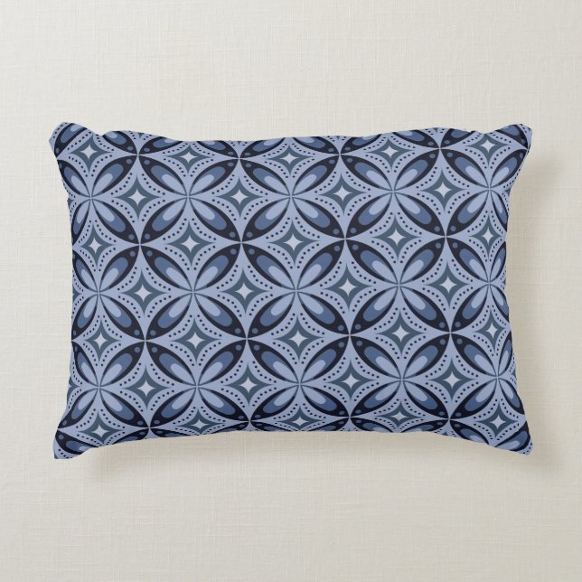 Blå geometrisk mönster retro stil prydnadskudde (Framsidan)