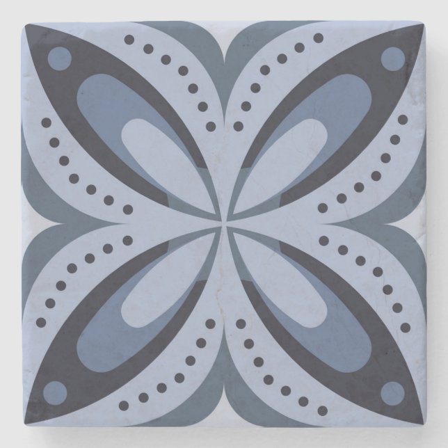 Blå geometrisk mönster retro stil stenunderlägg (Framsidan)