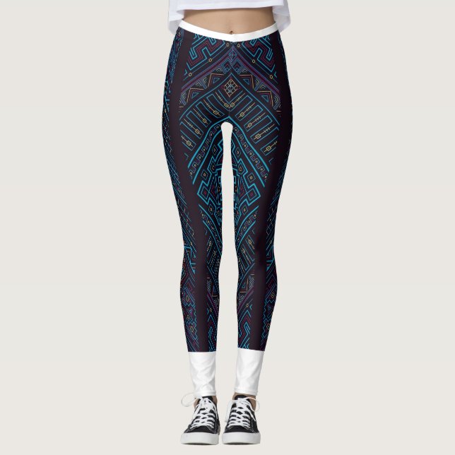 Blå geometrisk mönstrade leggings  (Framsida)