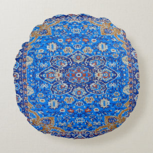 Blå geometrisk persian Turkiska Matta-utskrift Rund Kudde